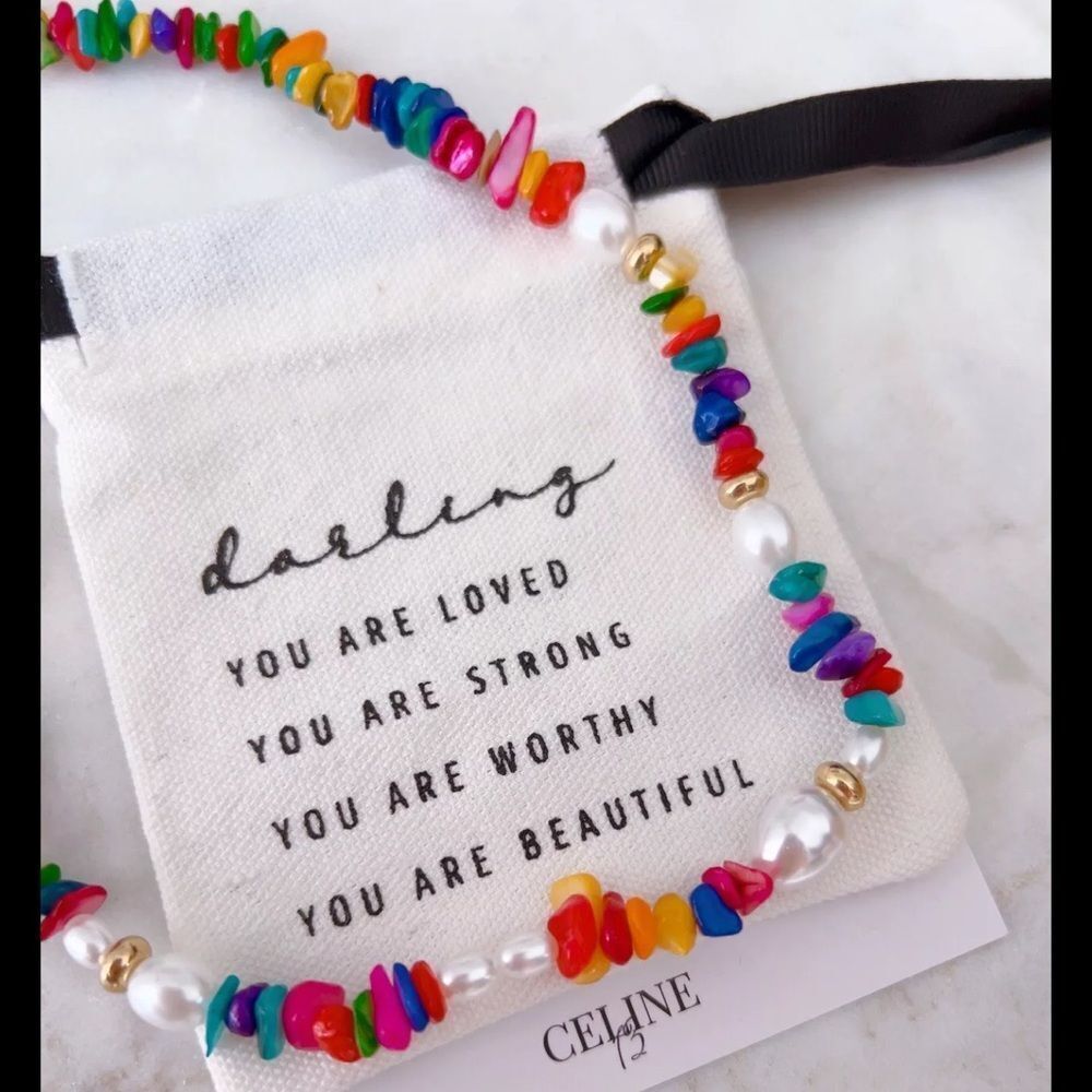 Celine13 Women’s Multicolored Stone & Pearl Bohemian Choker‎ Necklace with Pouch